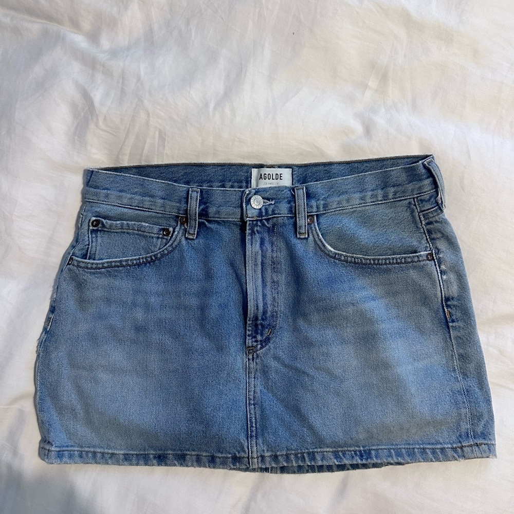 Agolde Light Blue Denim Mini Skirt